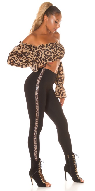 Hoge taille skinny fit stoffen broek met luipaard print zwart